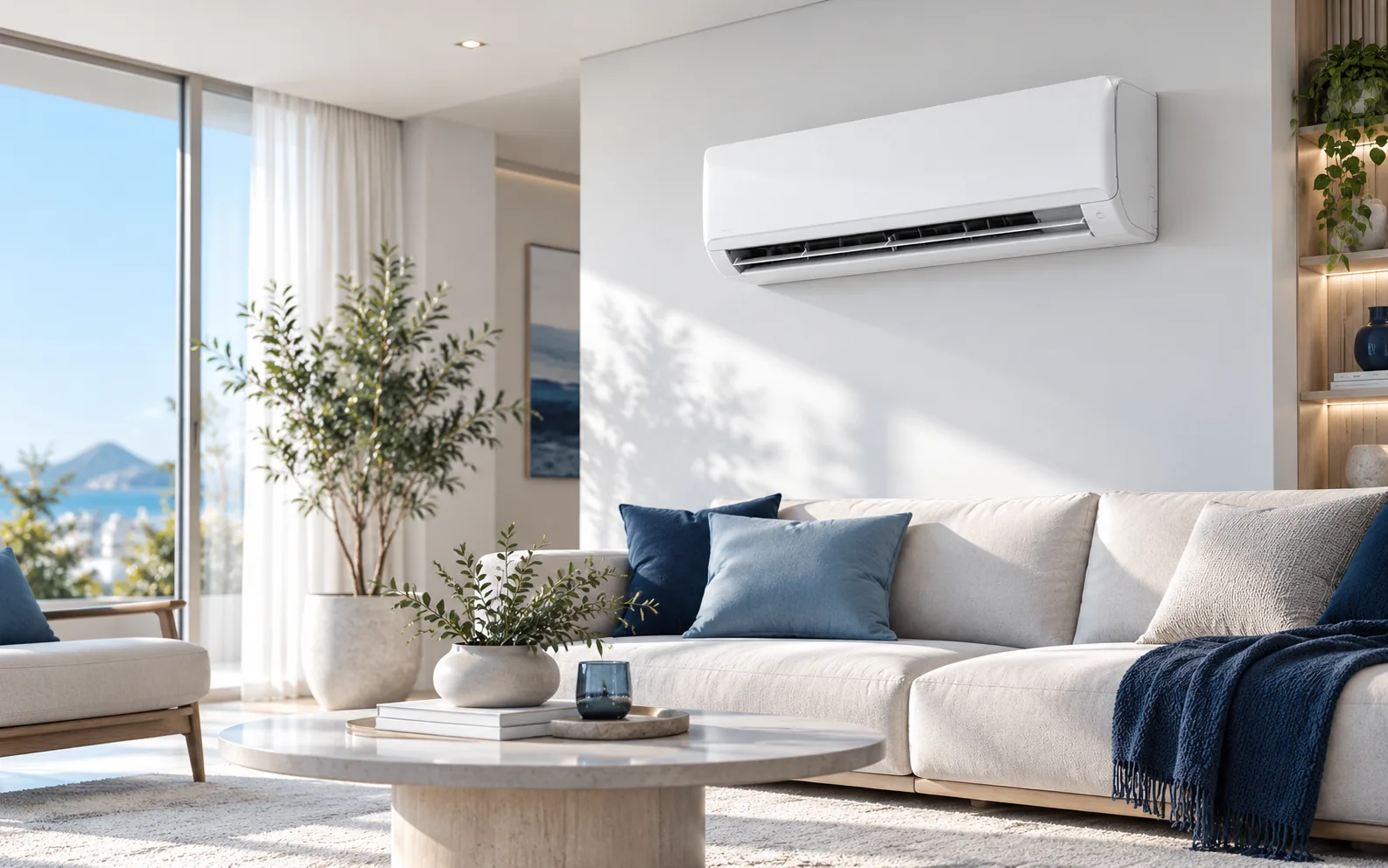 Imagem ilustrativa de ar-condicionado instalado em ambiente claro